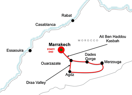Marrakech and Sahara Desert tour 9 days tour map
